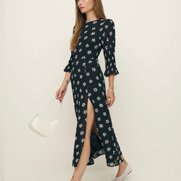 Reformation Carolena Dress Size 2 Black - Picture 3 of 6